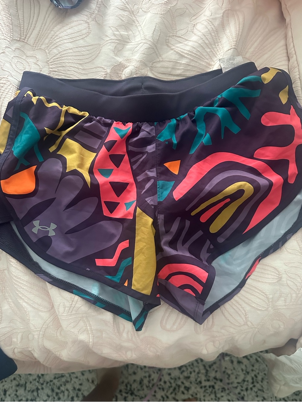 Under Armour Women’s Printed Loose Running Shorts Purple Pink Medium